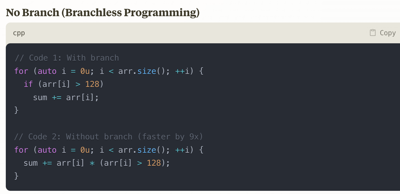Ví dụ branchless programming giúp tăng hiệu suất