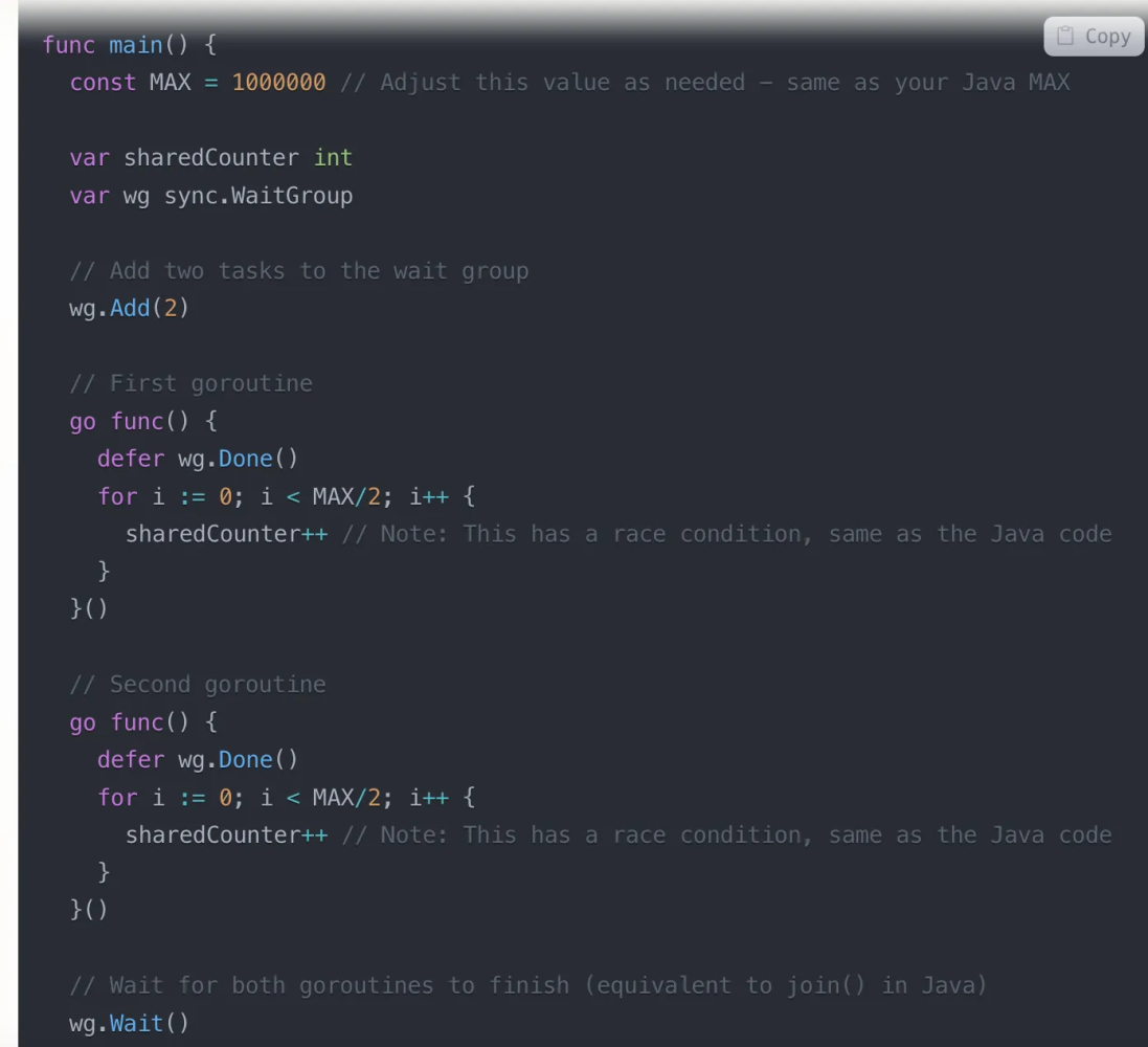 Code ví dụ 2 threads tăng biến counter chung